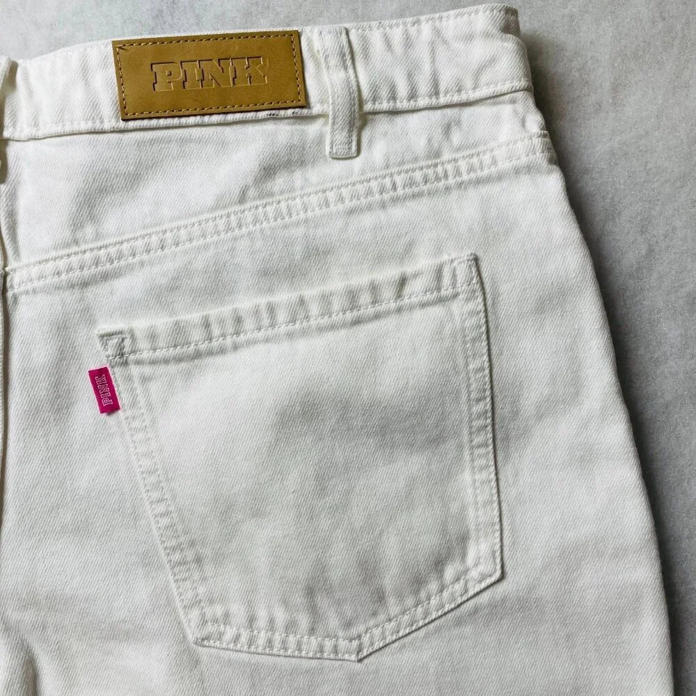 Pink Victoria's Secret Womens White High Rise Neutral Wide Leg Jeans Size 14 - Picture 3 of 12